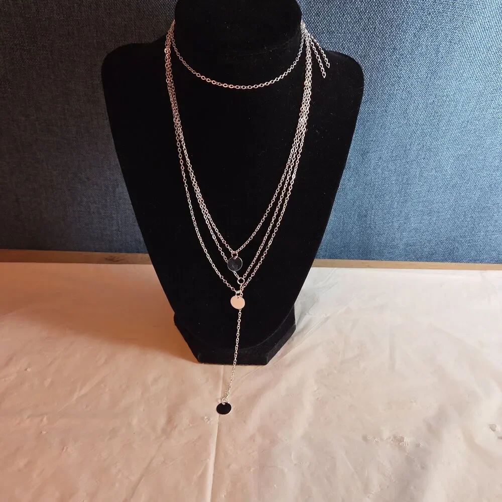 Fashion Silver Tone Multi Tier Lariat Disc Necklace Boho NIP X002Q3ZYJ